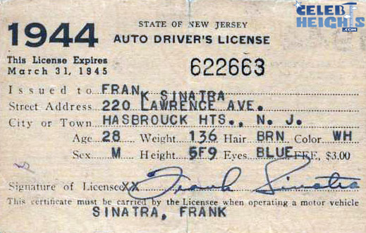 Frank Sinatra driver license